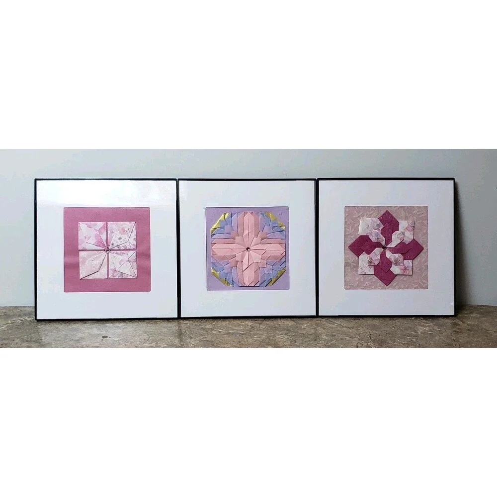 Multi-Color Floral Framed ~Handcrafted~ Creative Art Origami ( 8x8 ) Set Of 3!!!